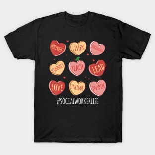 Retro Hearts School Social Worker Life Funny Valentines Day T-Shirt